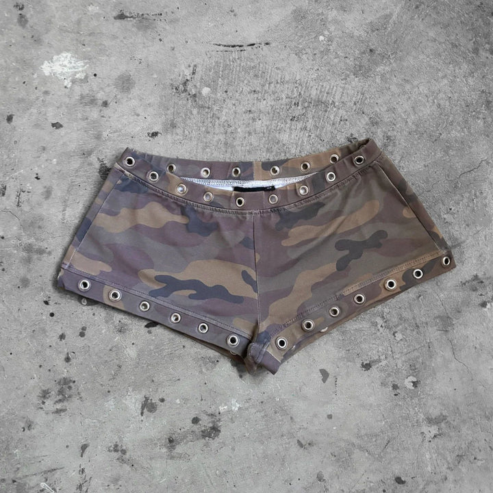 Damen Camouflage Shorts mit dekorativen Ösen Drune