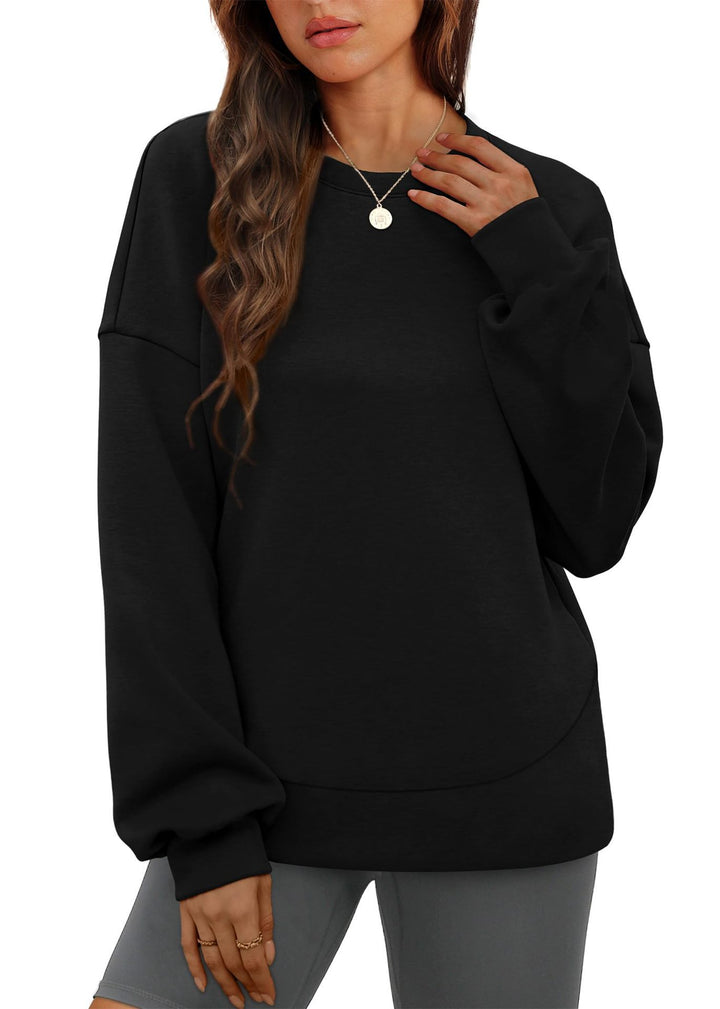 Damen nan lässiges Oversize Rundhals-Sweatshirt mit überschnittener Schulter gerundetem Saum und weichem Innenfutter Drune