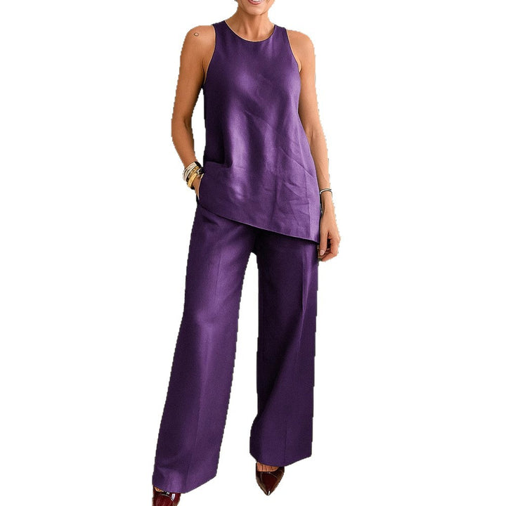 Damen Elegantes und fließendes Set aus ärmellosem Oberteil und weit geschnittenen Hosen Drune