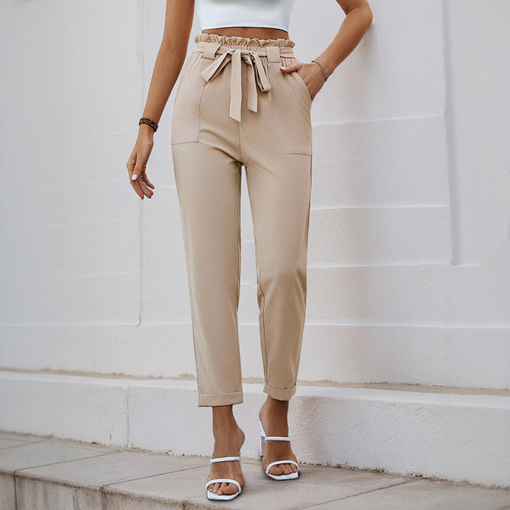 Damen Bequeme High-Waist Pants mit Taillengürtel Drune