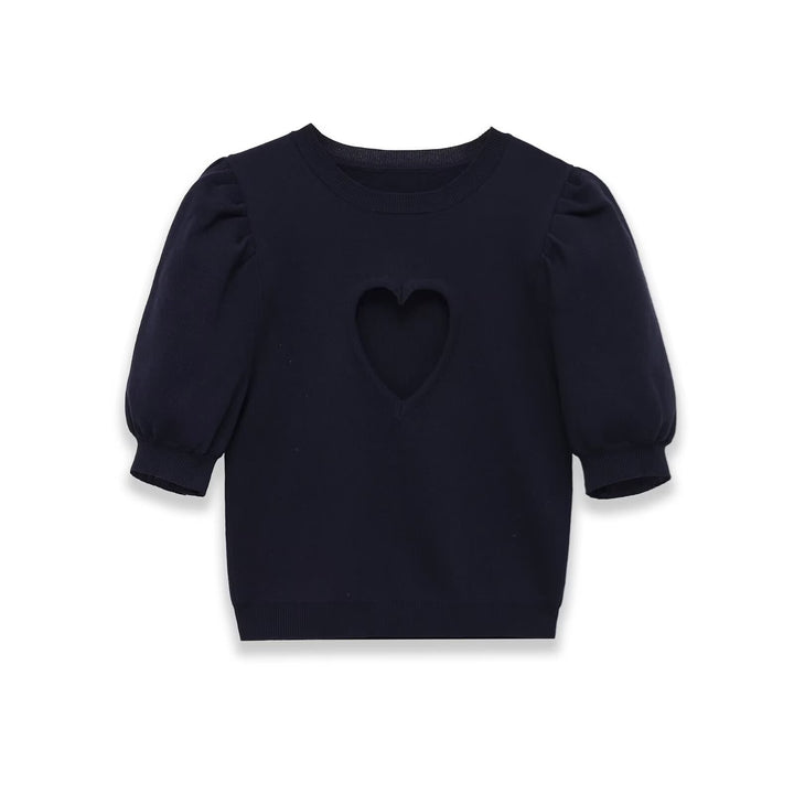 Damen Baumwollpullover mit herzförmigem Ausschnitt und modischen Puffärmeln Drune