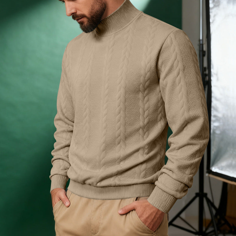 Herren nan Strickpullover mit Stehkragen, Zopfmuster, weichem Rippbündchen und Regular Fit Drune