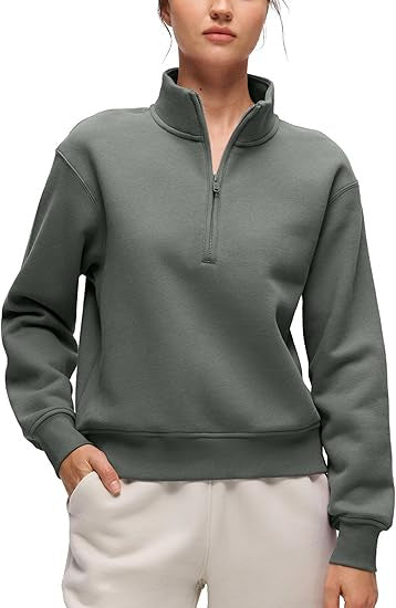 Damen sportlicher Fleece-Pullover mit Stehkragen Drune