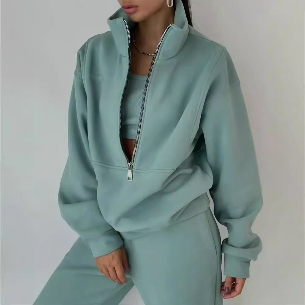 Damen Hochwertiger Zip-Pullover mit hohem Kragen und weicher Innenseite Drune