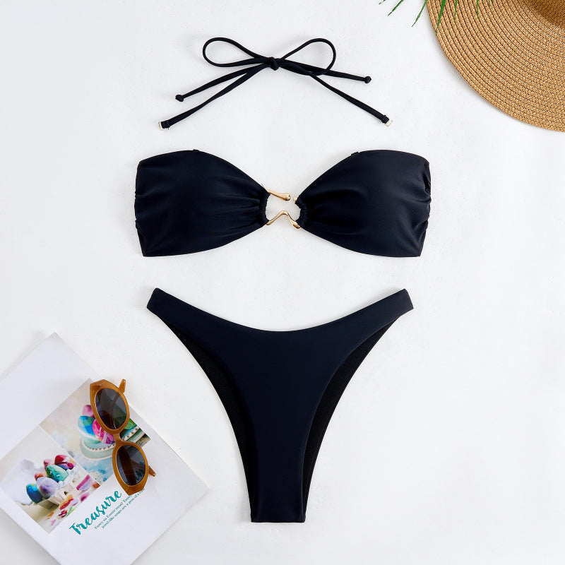 Damen Bandeau Bikini mit elegantem Gold-Detail Drune