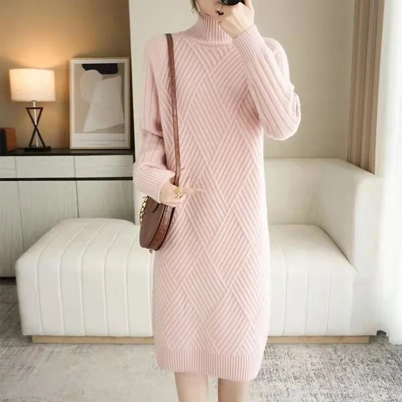 Damen Strickkleid mit Stehkragen und Rippmuster Drune