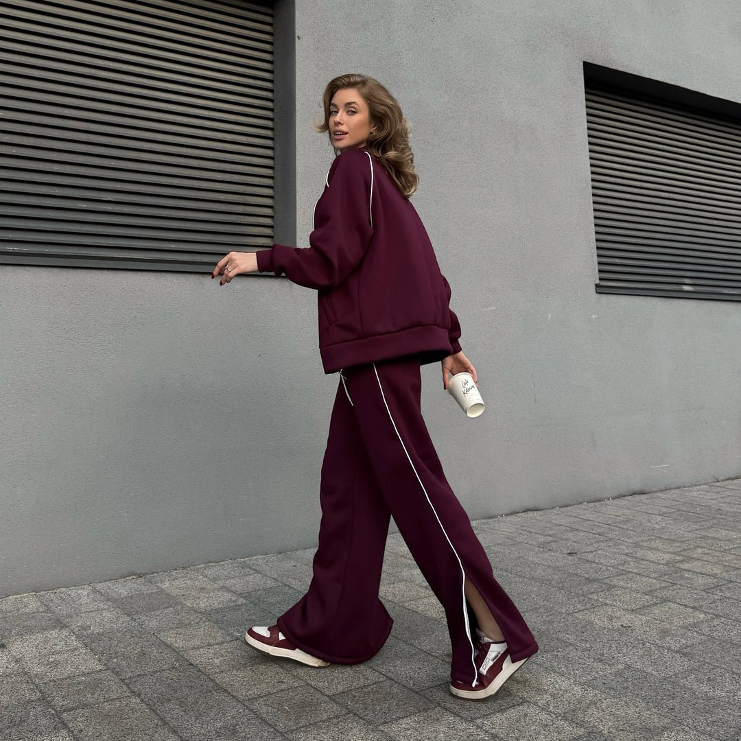 Damen Lässiges Sportanzug-Set mit modernem Reißverschluss und elastischen Bündchen Drune