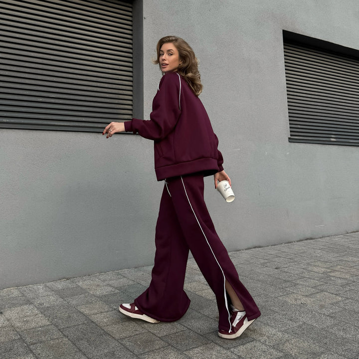 Damen Lässiges Sportanzug-Set mit modernem Reißverschluss und elastischen Bündchen Drune