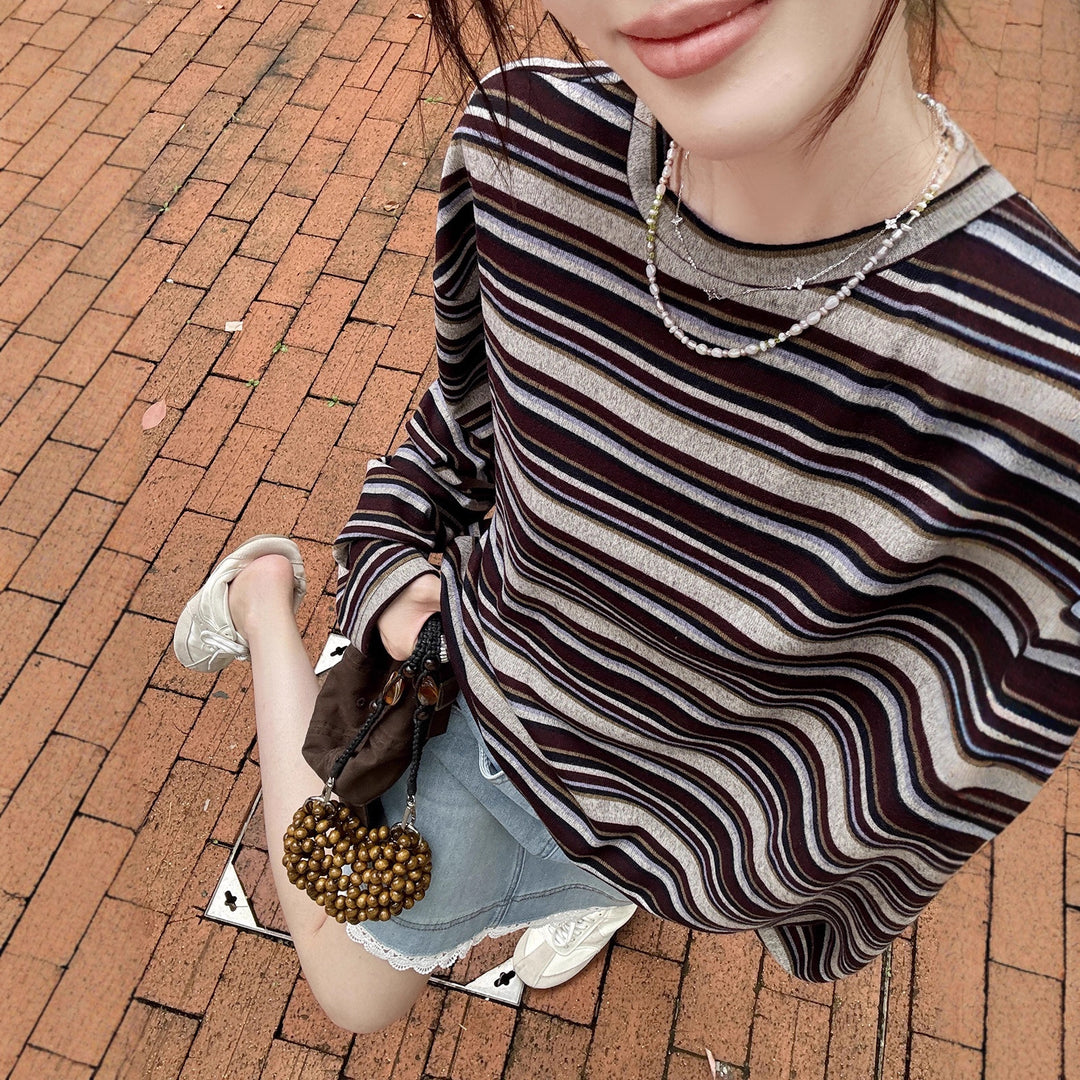 Damen lässiges Langarmshirt mit modischem Streifenmuster Drune 1772576621