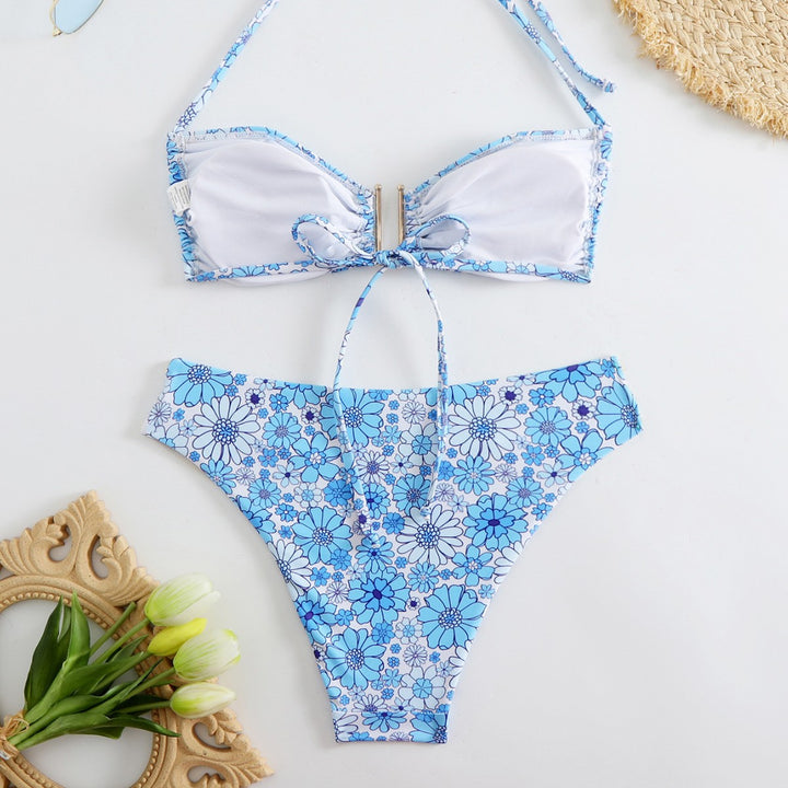 Damen Bikini-Set mit floralem Design und goldenen Akzenten Drune