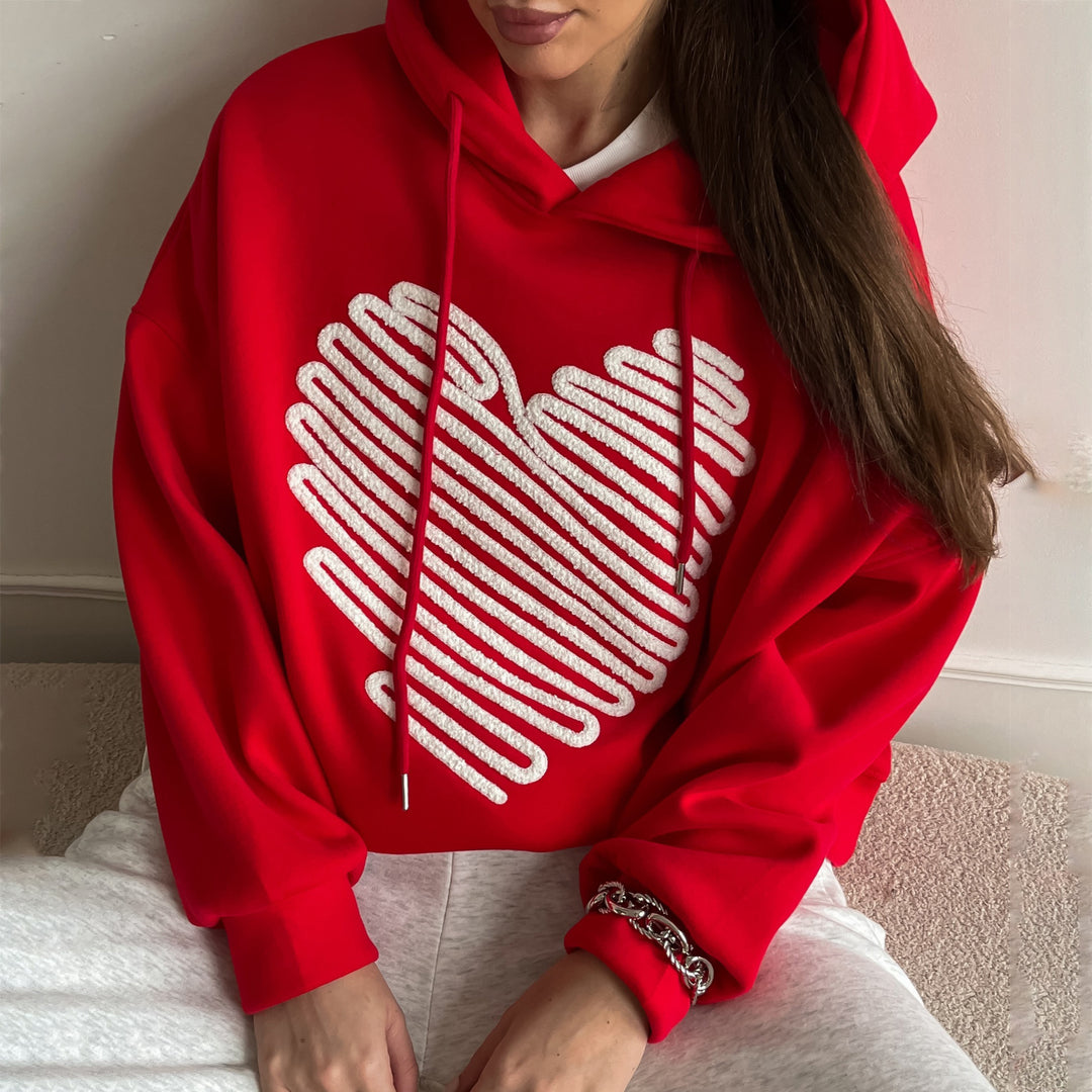 Damen Kapuzenpullover mit kreativem Herzdesign und lässigem Schnitt Drune