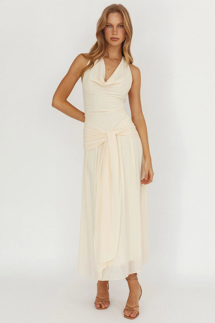 Damen Elegantes langes Abendkleid mit raffiniertem Halternetz Drune