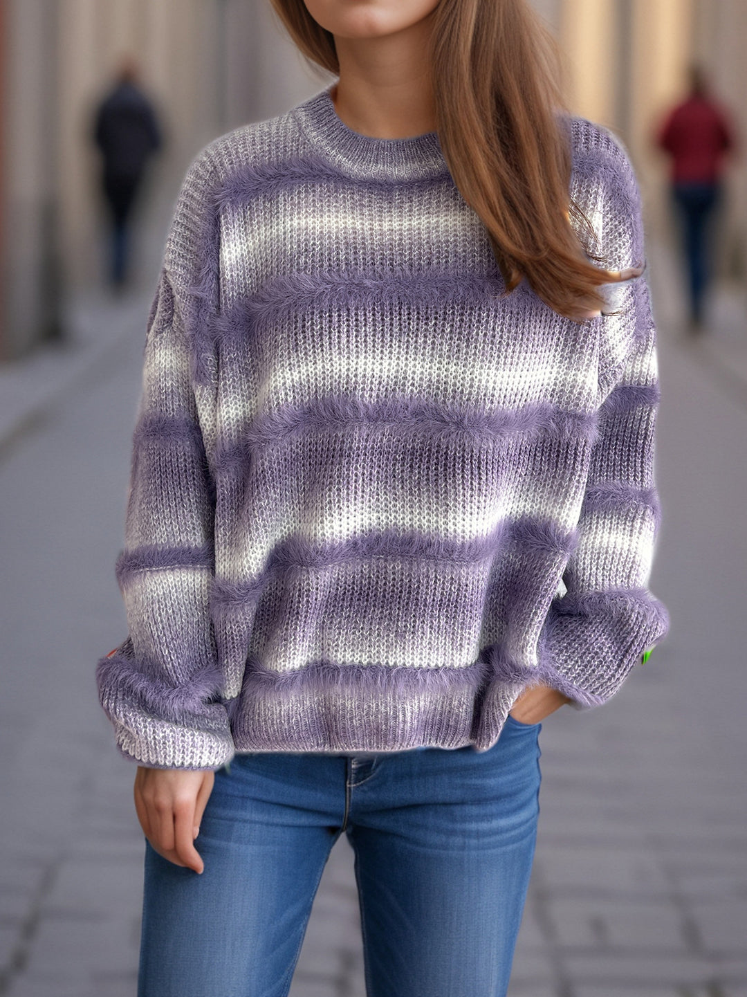 Damen kuscheliger Strickpullover mit Flair Drune