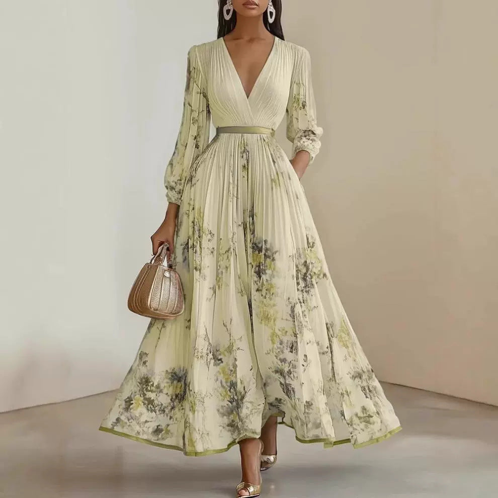 Damen Prachtvolles Maxikleid mit tiefem V-Ausschnitt und floralem Design Drune