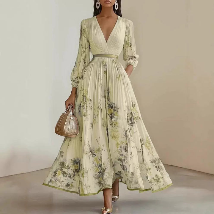 Damen Prachtvolles Maxikleid mit tiefem V-Ausschnitt und floralem Design Drune