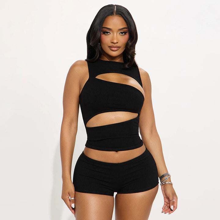 Damen modisches Oberteil mit angeschnittenen Details und passenden Shorts Drune