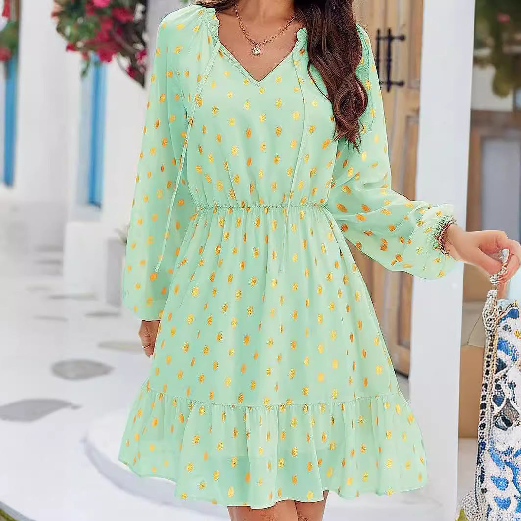 Damen lässiges Freizeitleinenkleid mit Rüschendetails Drune