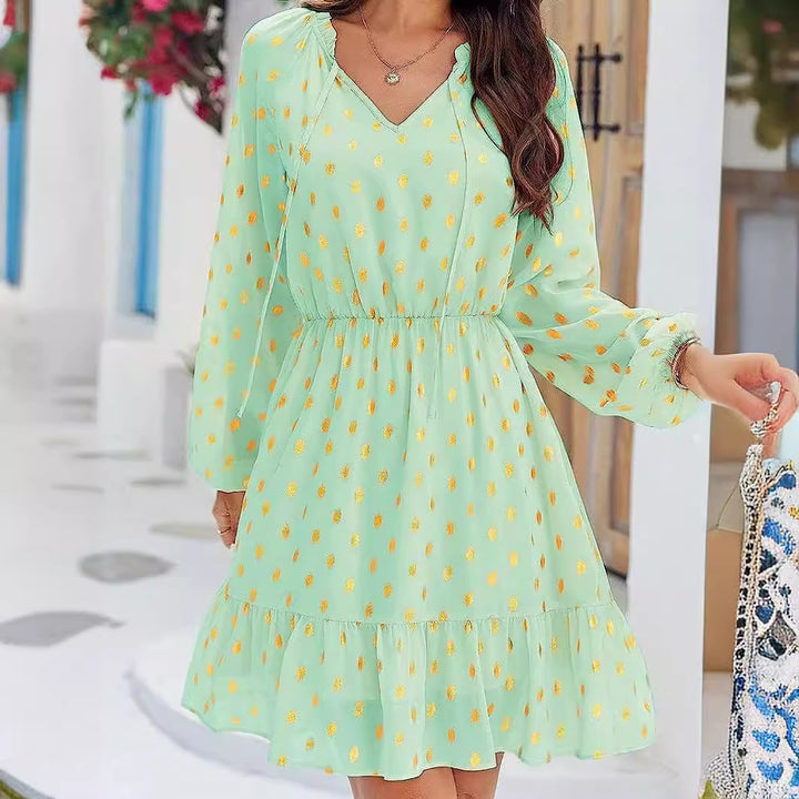Damen lässiges Freizeitleinenkleid mit Rüschendetails Drune