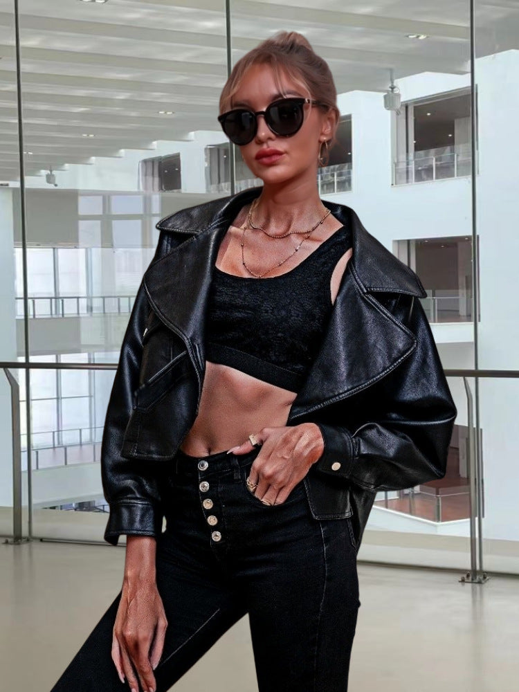 Damen Kunstlederjacke mit lässigem Oversized-Schnitt und modischen Details Drune