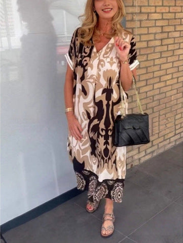 Drune | V-Ausschnitt Leopardenmuster Kleid In Lockerer Passform