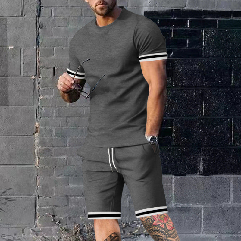 Herren nan athletisches Freizeit-Set aus Baumwoll-Feinjersey mit Kontrastbündchen und Kordelbund-Kurzhose Drune