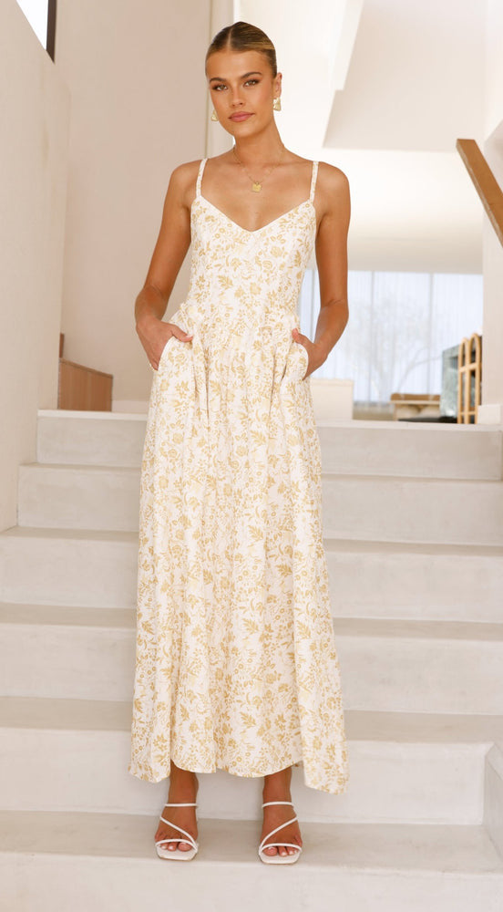 Damen Elegantes Maxikleid mit feinem floralen Muster und zarten Spaghettiträgern Drune