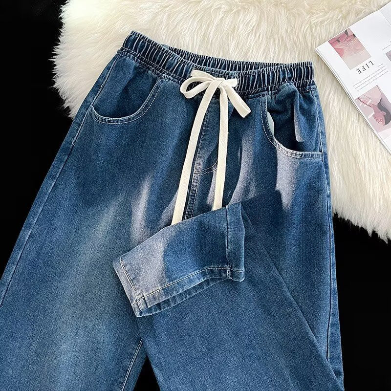 Damen lässige Denim-Hose mit elastischem Bund und praktischen Eingrifftaschen Drune