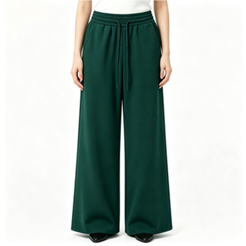 Damen nan weite High-Waist Loungehose mit elastischem Bund, Kordelzug und fließendem Jersey Drune