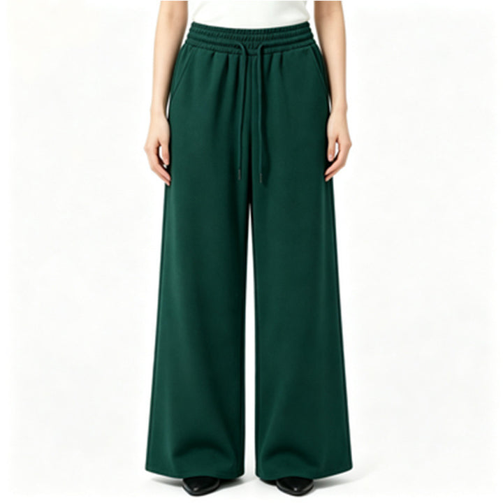 Damen nan weite High-Waist Loungehose mit elastischem Bund, Kordelzug und fließendem Jersey Drune