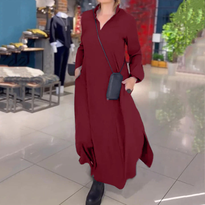 Damen Hemdblusenkleid mit Taschen und Stehkragen Drune