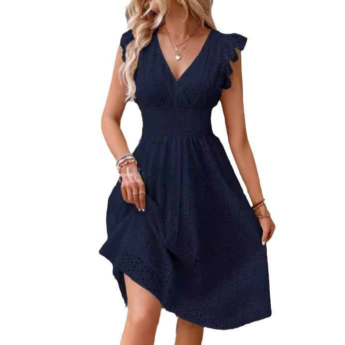 Damen Sommerliches Kleid mit bezauberndem Spitzenmuster und Rüschendetails Drune