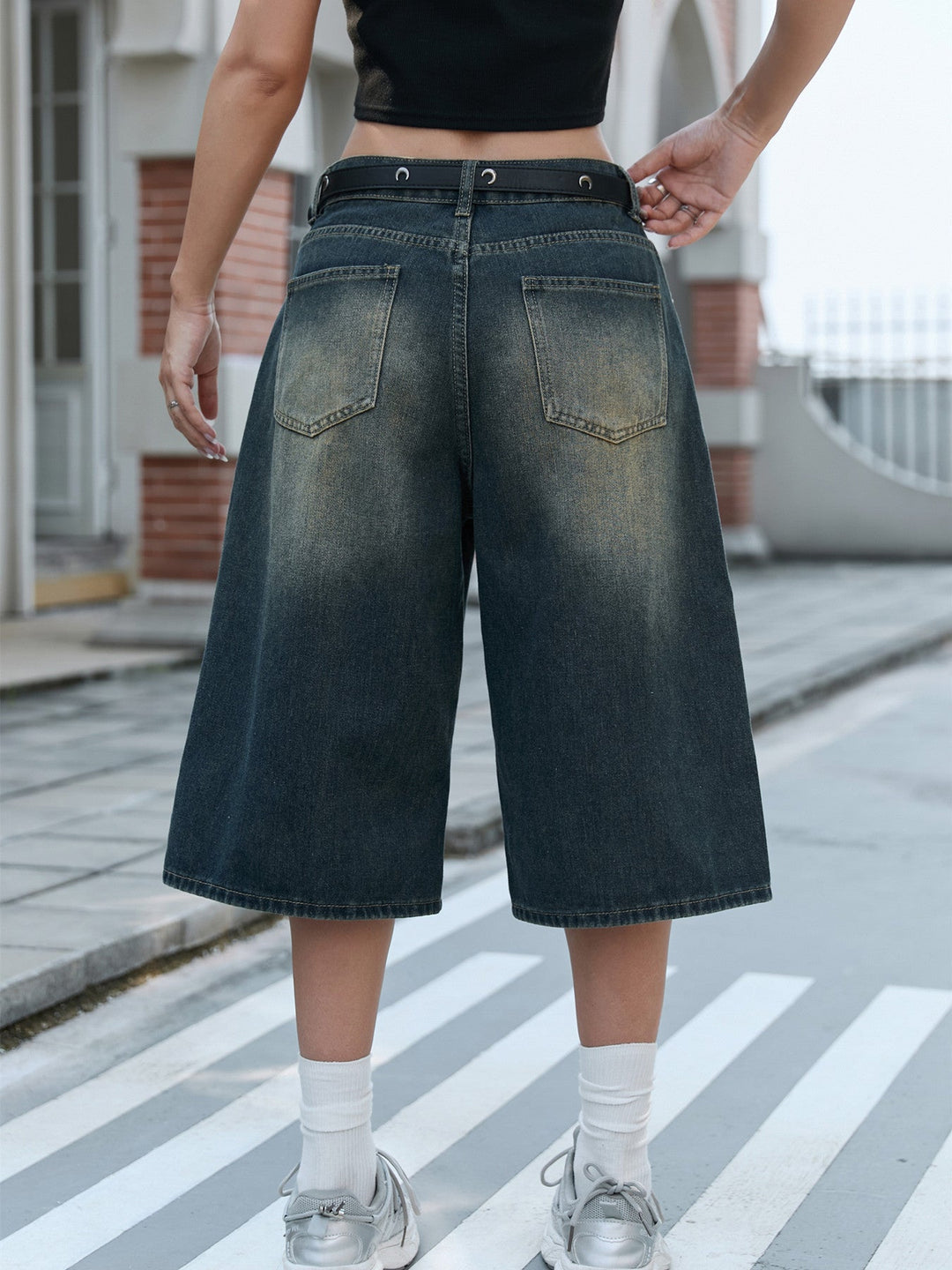 Damen Weite Denim-Culotte mit modischer Nackenbindung Drune