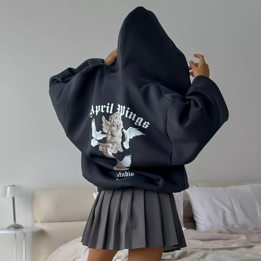 Damen Oversized Hoodie mit kunstvollem Druck Drune