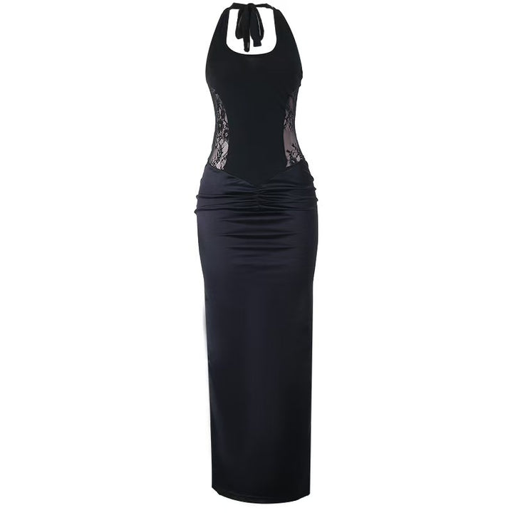 Damen Elegantes Maxikleid mit Spitzeneinsätzen und raffinierten Drapierungen Drune