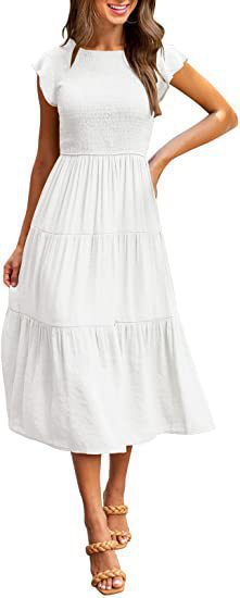 Damen Midi-Kleid mit elegantem geflochtenem Oberteil und leichtem Baumwollrock Drune