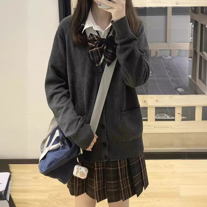 Damen College Strickjacke mit klassischem Kragen und dekorativem Schleifen-Design Drune
