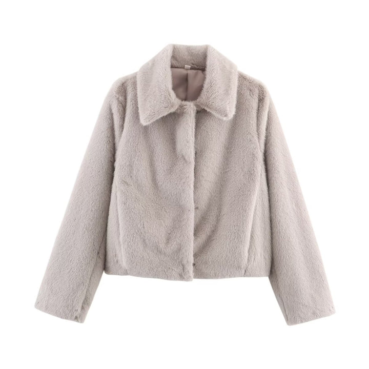 Damen nan kurz geschnittene Kunstfelljacke mit Umlegekragen, weichem Innenfutter und cooler Cropped-Silhouette Drune