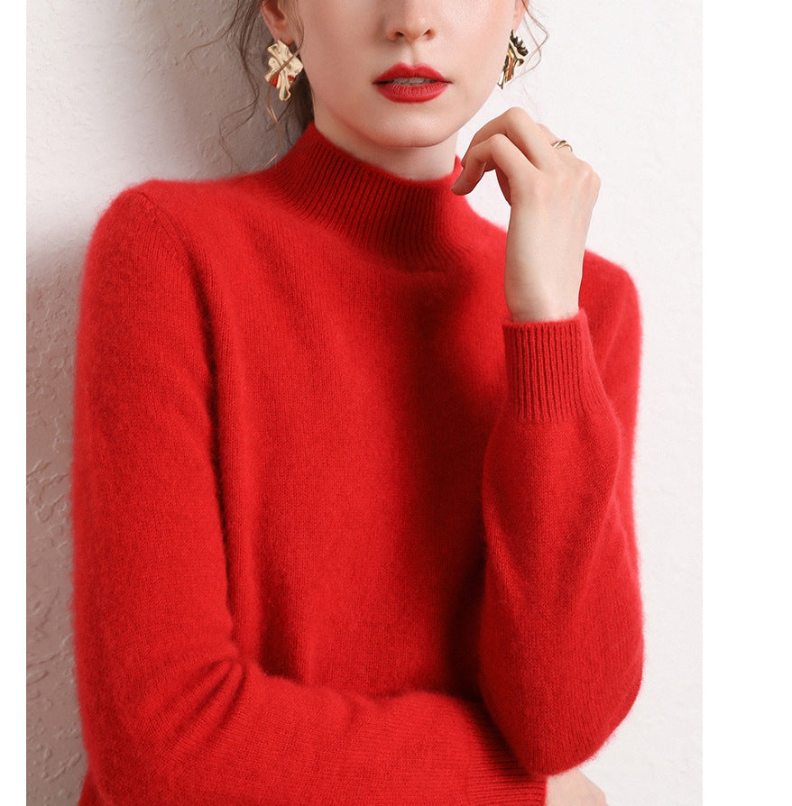 Damen kaschmirähnlicher Pullover mit Stehkragen und schmalen Ärmeln Drune