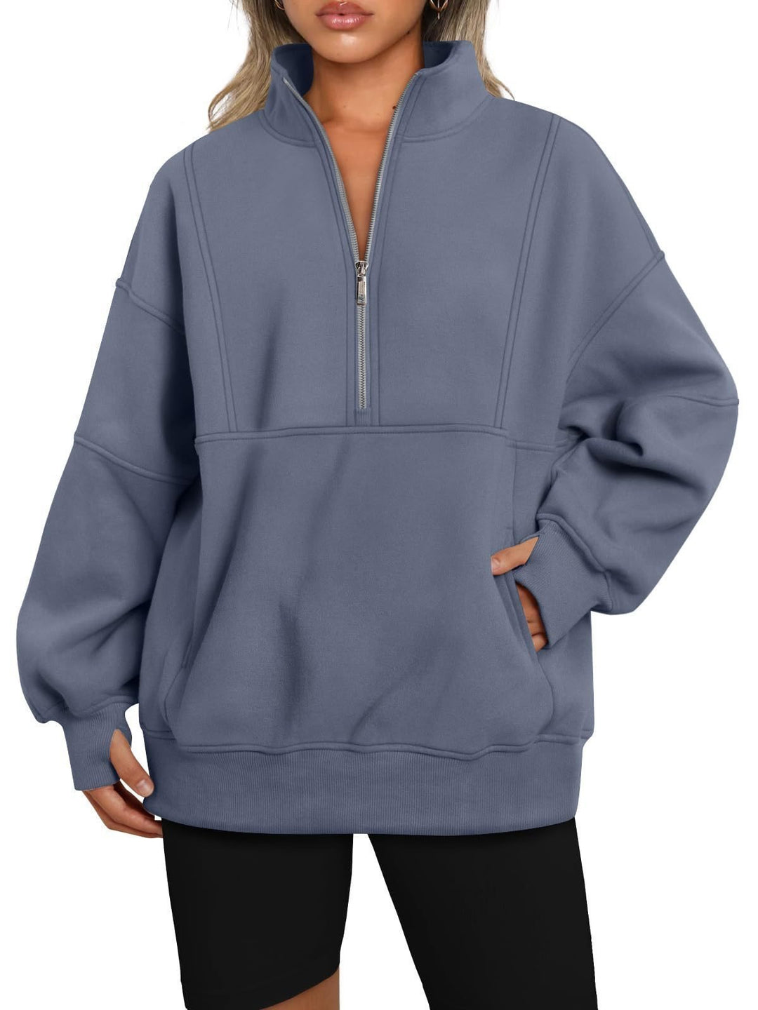 Damen Sportlicher Hoodie mit hohem Kragen und Reißverschluss Drune