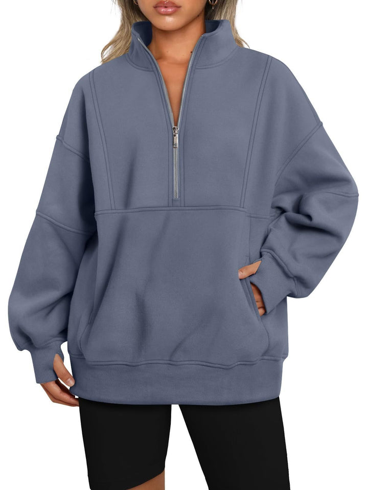 Damen Sportlicher Hoodie mit hohem Kragen und Reißverschluss Drune