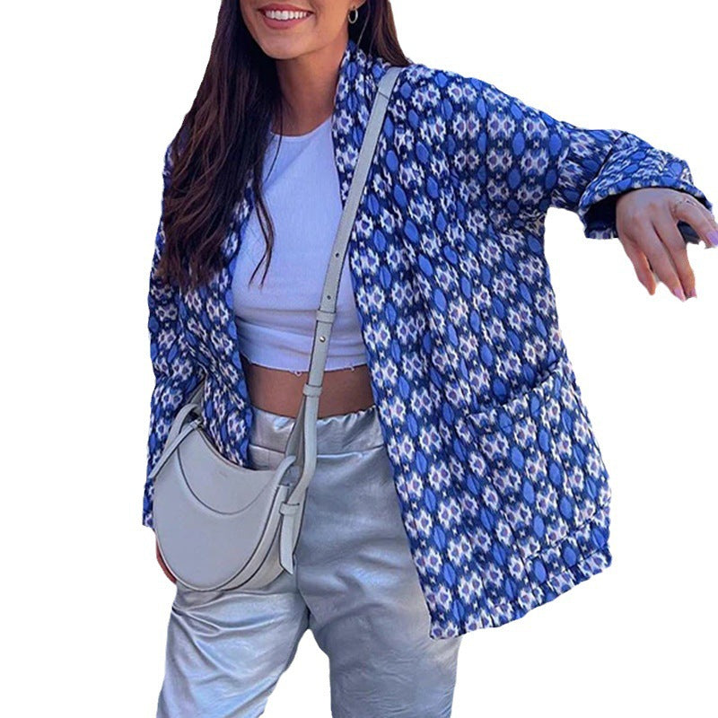 Damen gesteppte Kimono-Jacke mit geometrischem Muster Drune