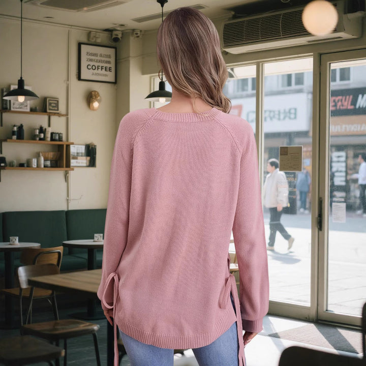 Damen modischer Pullover mit seitlichen Bindebändern Drune