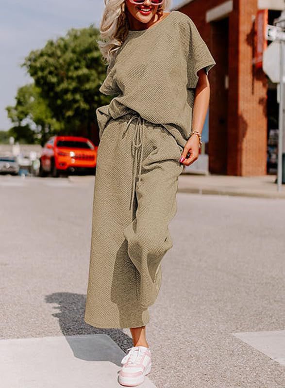 Damen lässiges Jumpsuit-Set aus weichem Material mit elastischem Bund und weit geschnittenen Beinen Drune