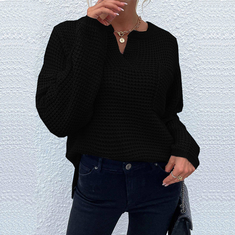 Damen lässiger Strickpullover mit V-Ausschnitt und strukturierter Oberfläche Drune