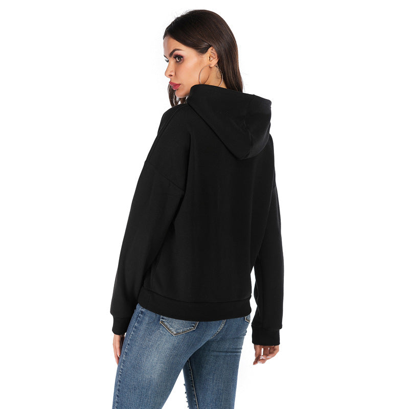 Damen lässiger Kapuzenpullover mit Statement-Print und seitlichen Taschen Drune