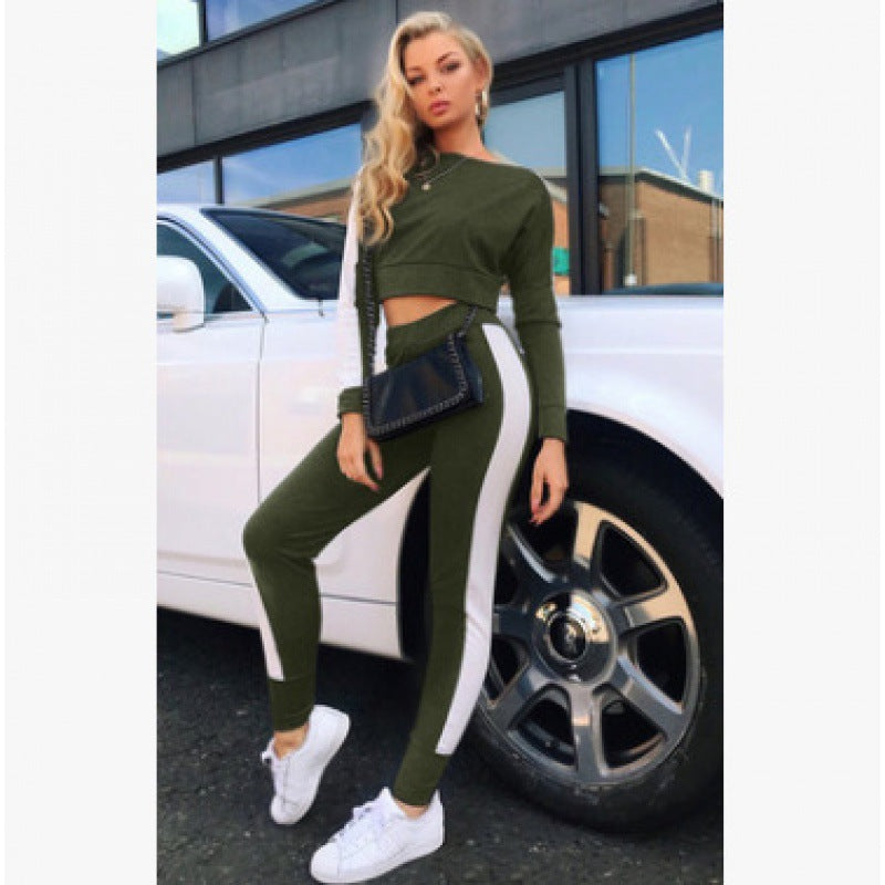 Damen Sportliches Freizeit-Set mit crop-top und enganliegenden Hose Drune