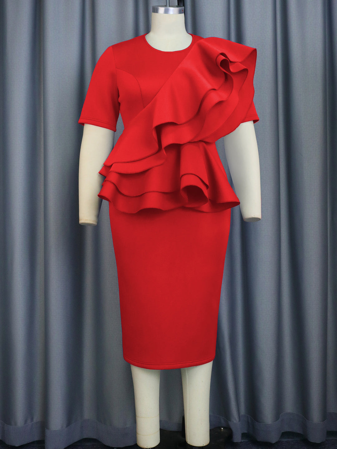 Damen elegantes Rüschenkleid mit taillierter Silhouette Drune