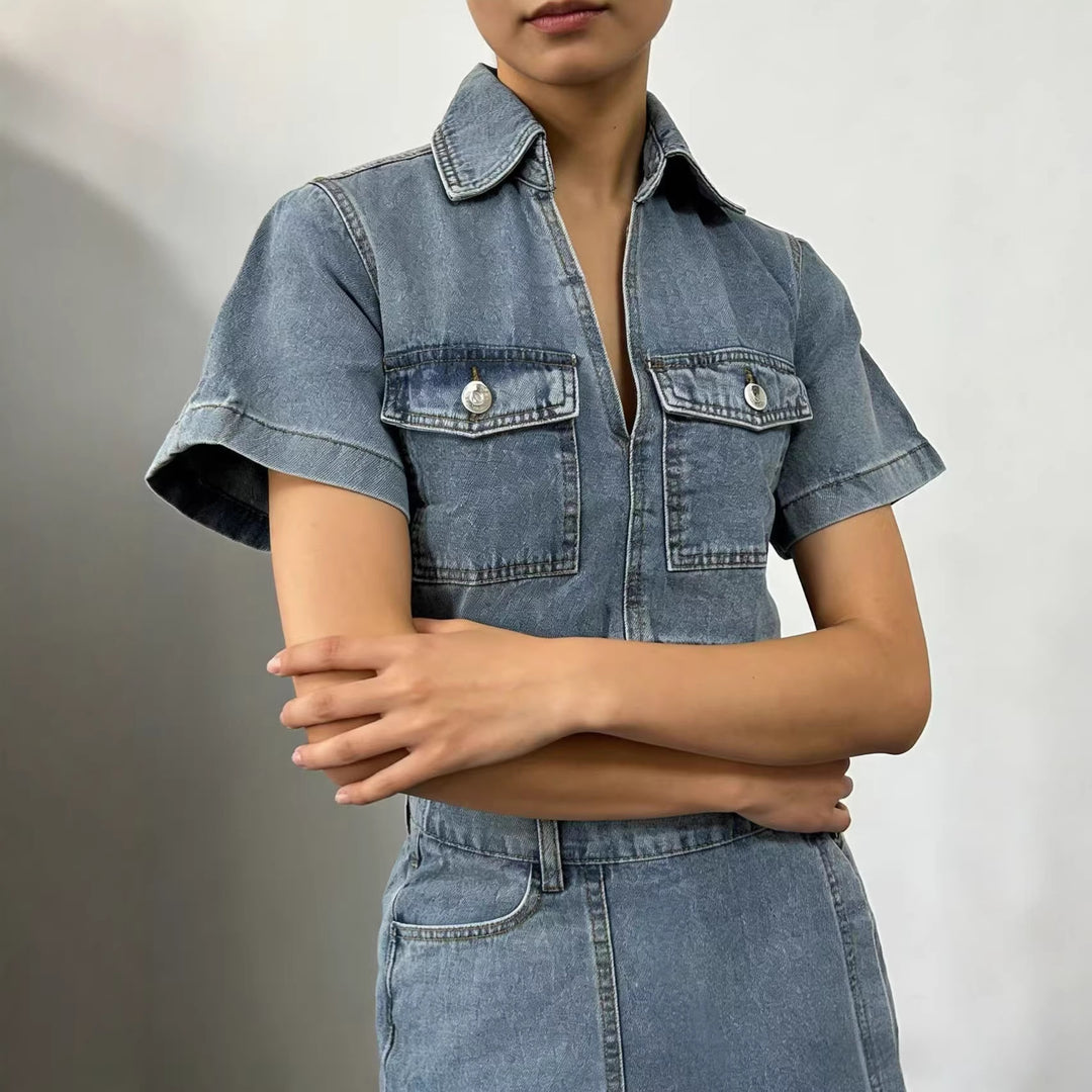 Damen Crop-Top und Minirock Set im lässigen Stil Drune