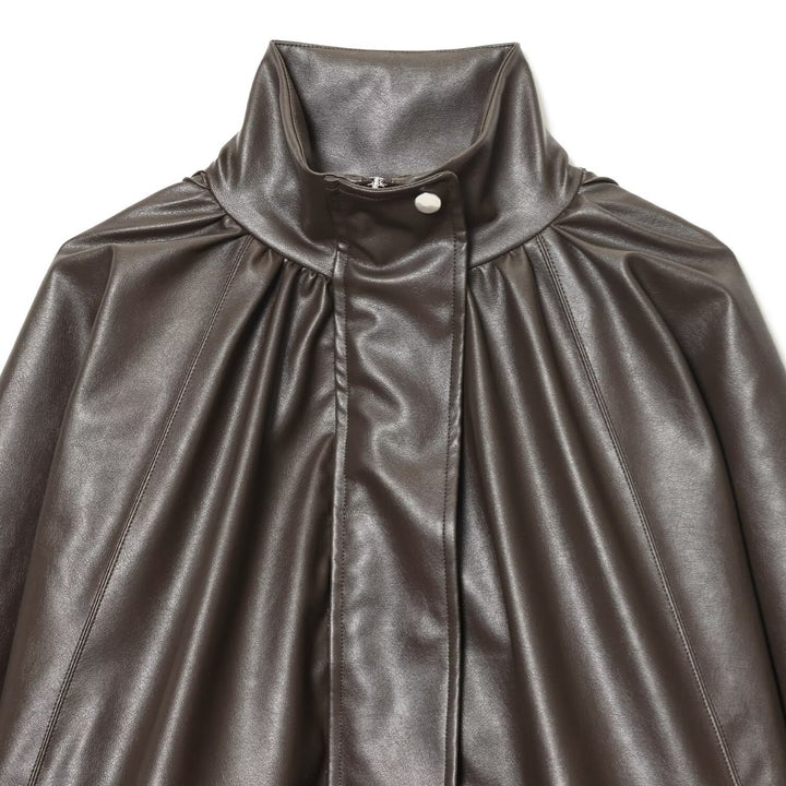 Damen Kunstlederjacke mit voluminösen Ärmeln und gewelltem Design Drune