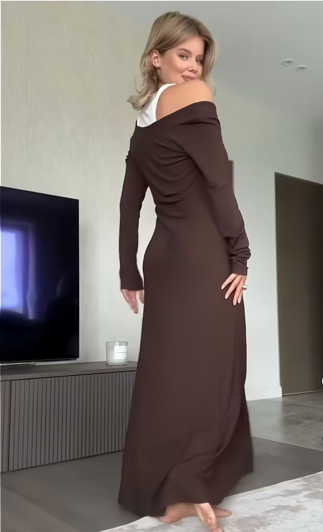 Damen elegantes Maxikleid mit schulterfreiem Design Drune